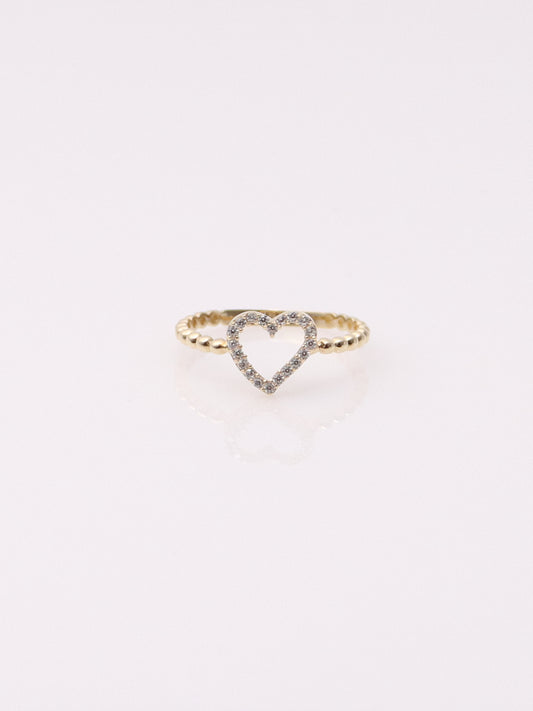 14k Yellow Gold Heart Bead Ring