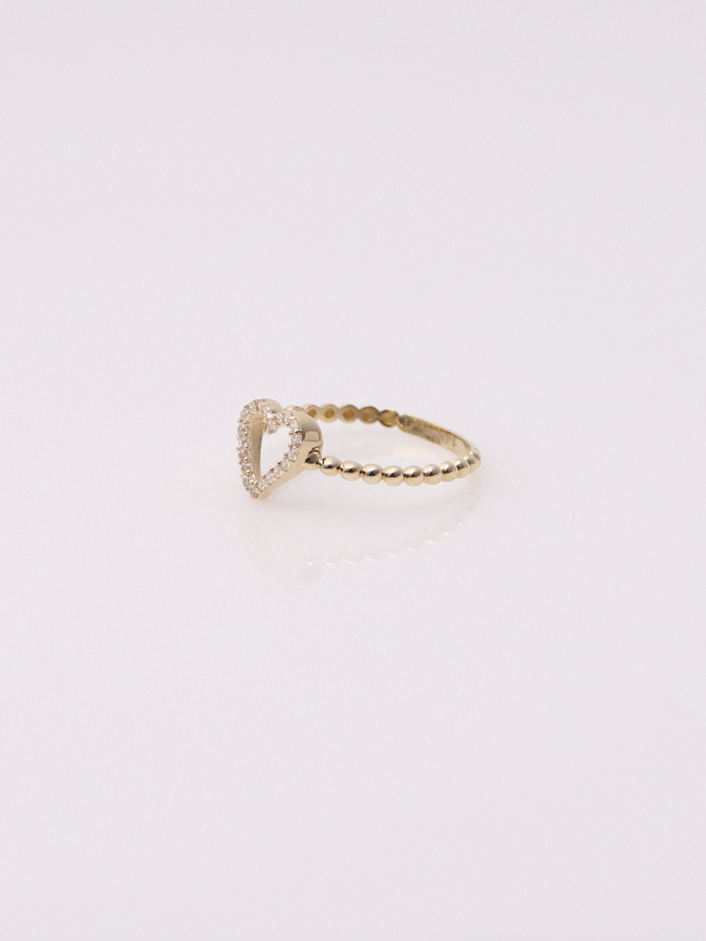 14k Yellow Gold Heart Bead Ring