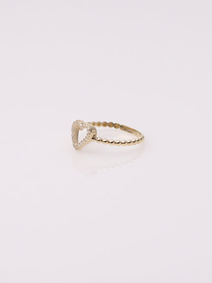 14k Yellow Gold Heart Bead Ring