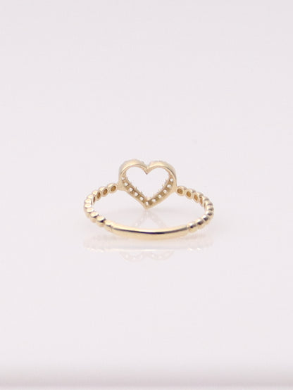 14k Yellow Gold Heart Bead Ring