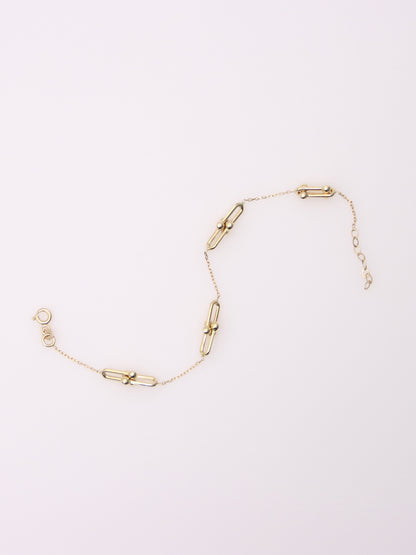 14K Yellow Gold Beaded Paperclip Bracelet