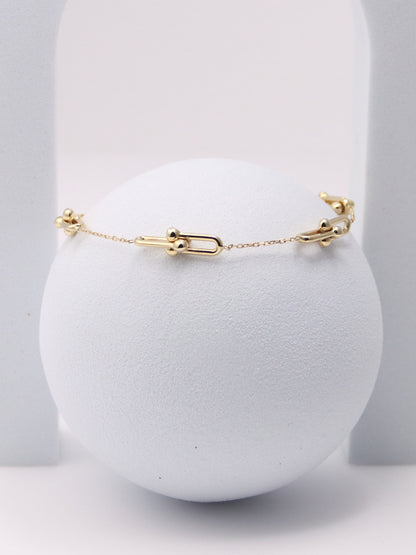 14K Yellow Gold Beaded Paperclip Bracelet