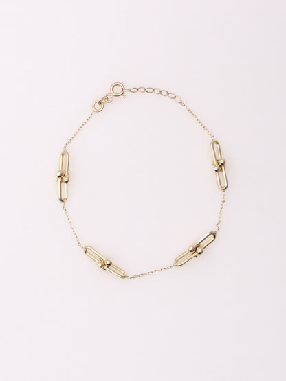 14K Yellow Gold Beaded Paperclip Bracelet