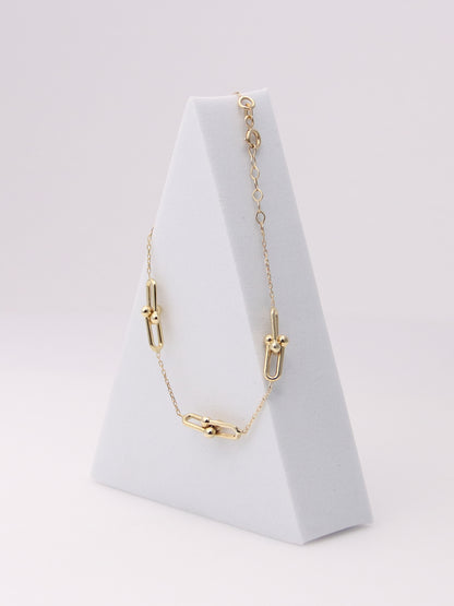 14K Yellow Gold Beaded Paperclip Bracelet
