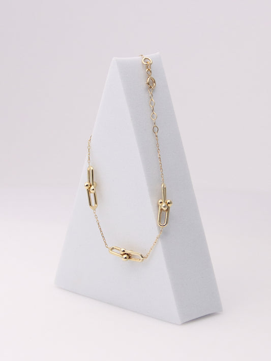 14K Yellow Gold Beaded Paperclip Bracelet