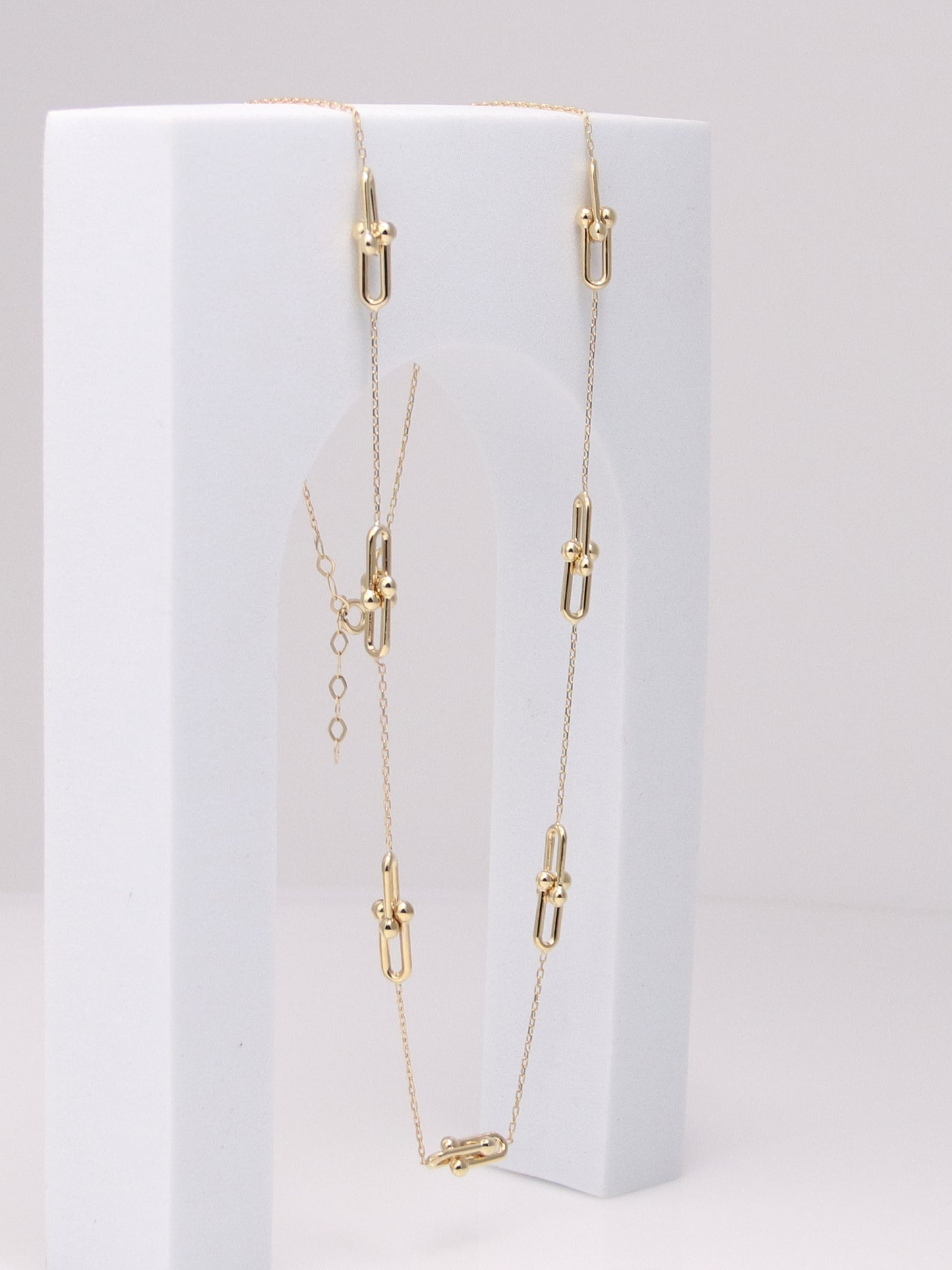 14K Yellow Gold Beaded Paperclip Necklace