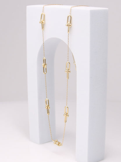 14K Yellow Gold Beaded Paperclip Necklace