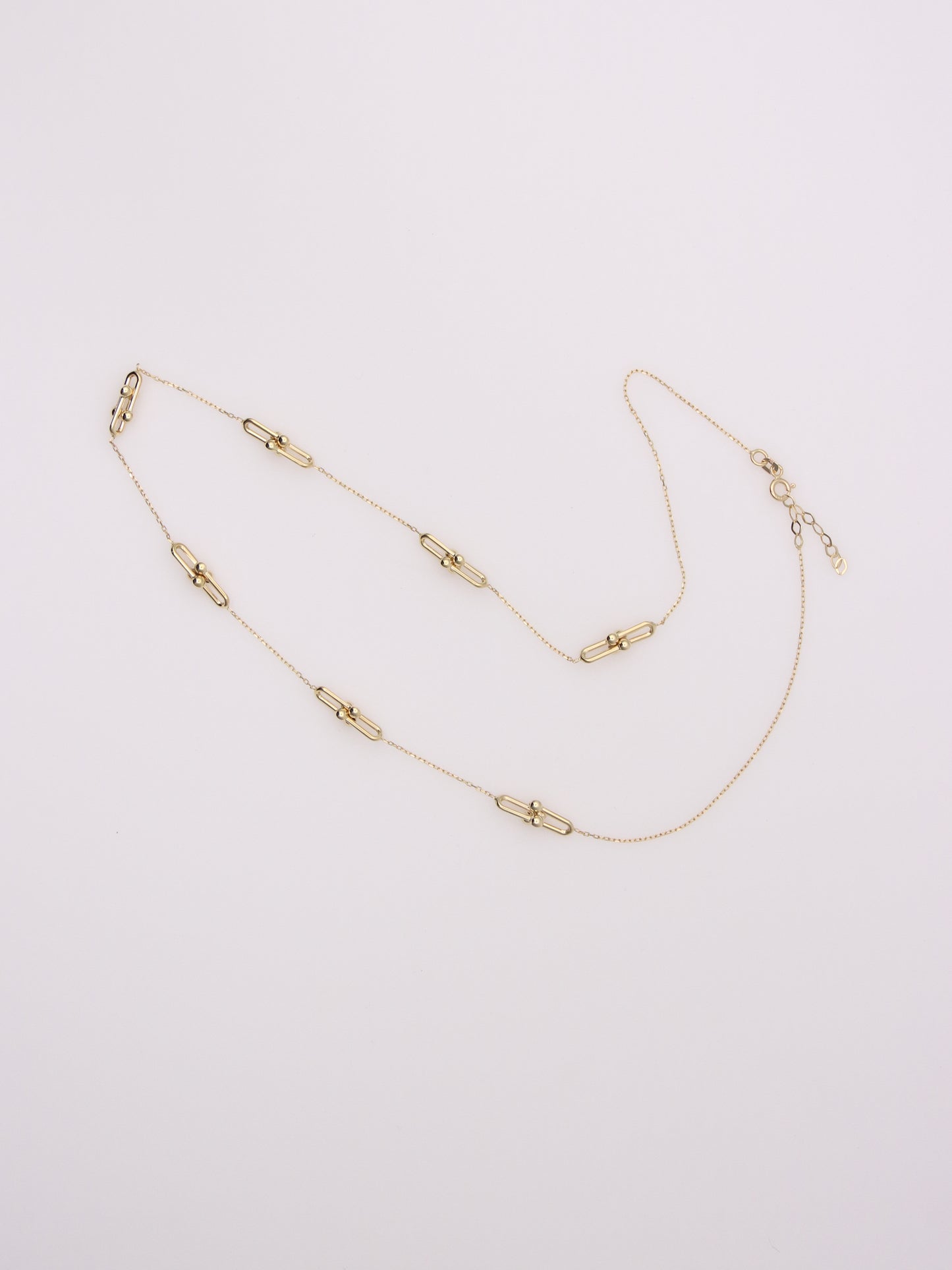 14K Yellow Gold Beaded Paperclip Necklace