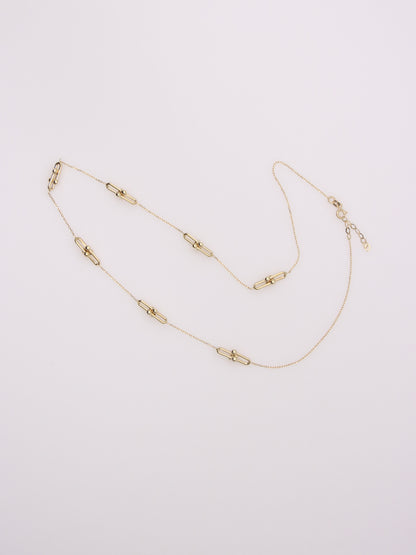 14K Yellow Gold Beaded Paperclip Necklace