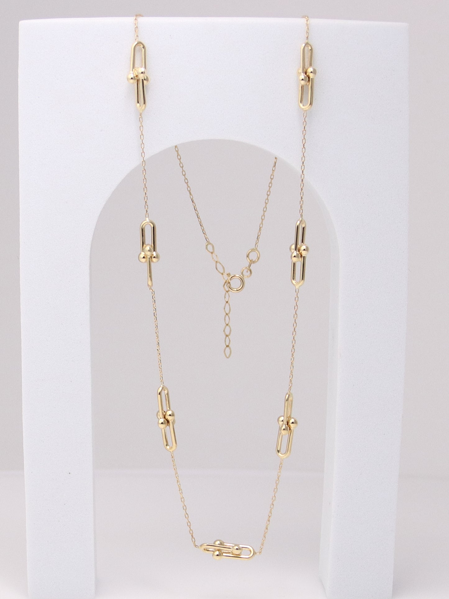 14K Yellow Gold Beaded Paperclip Necklace