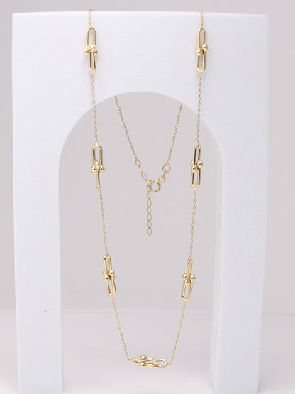 14K Yellow Gold Beaded Paperclip Necklace