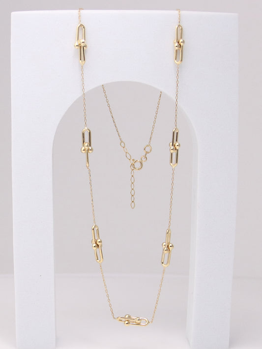 14K Yellow Gold Beaded Paperclip Necklace