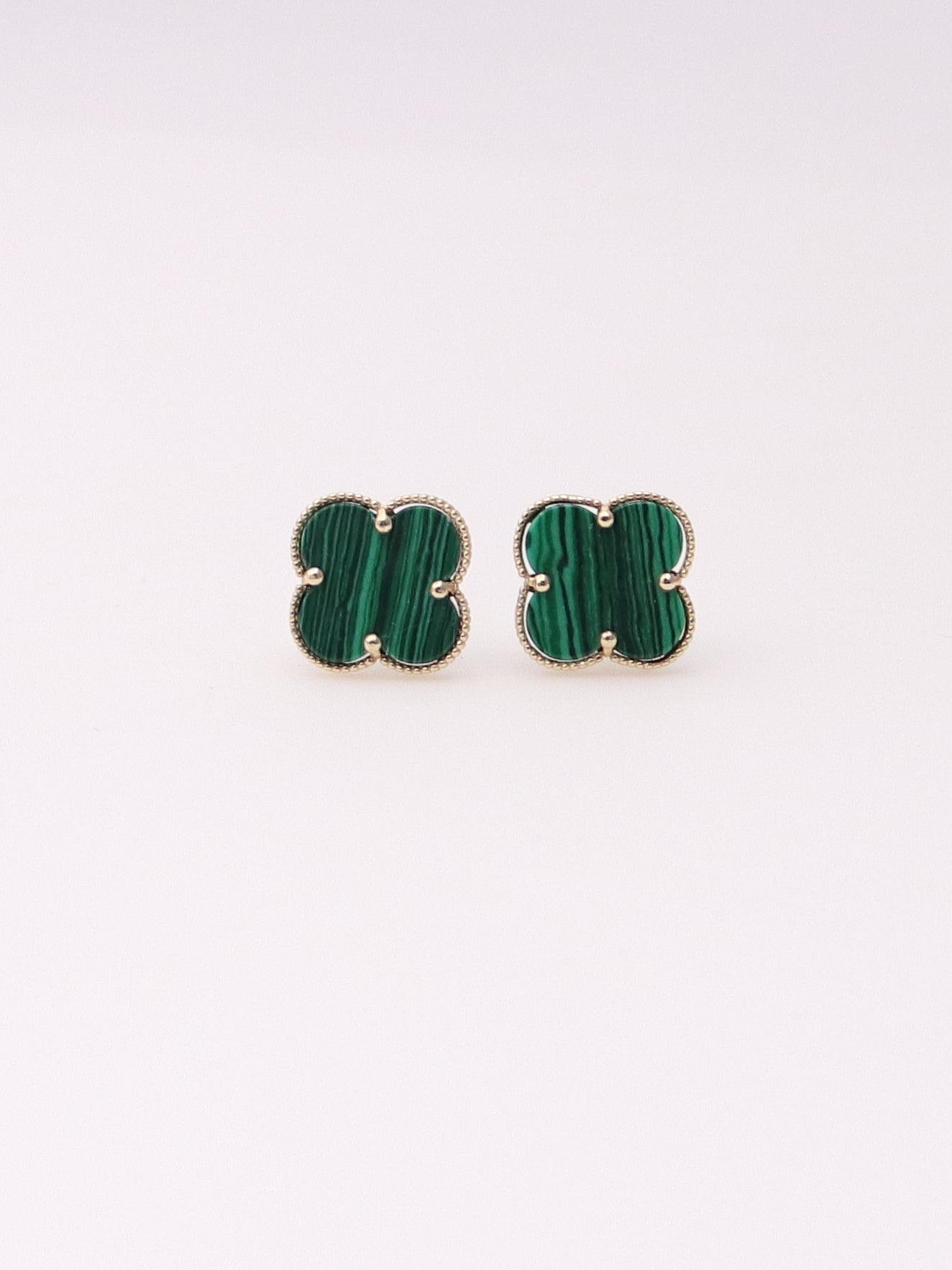 14K Yellow Gold Malachite Clover Earrings