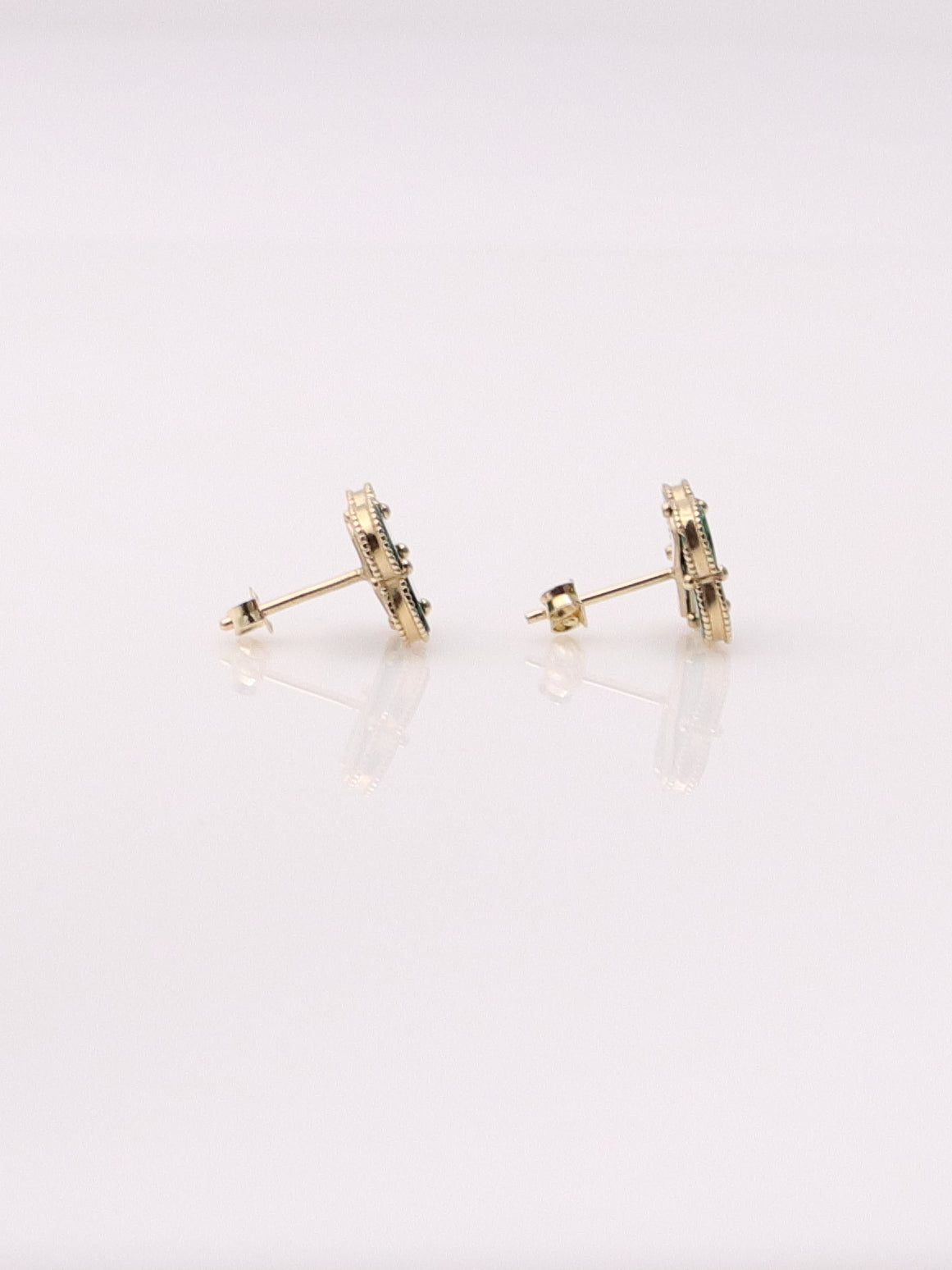 14K Yellow Gold Malachite Clover Earrings