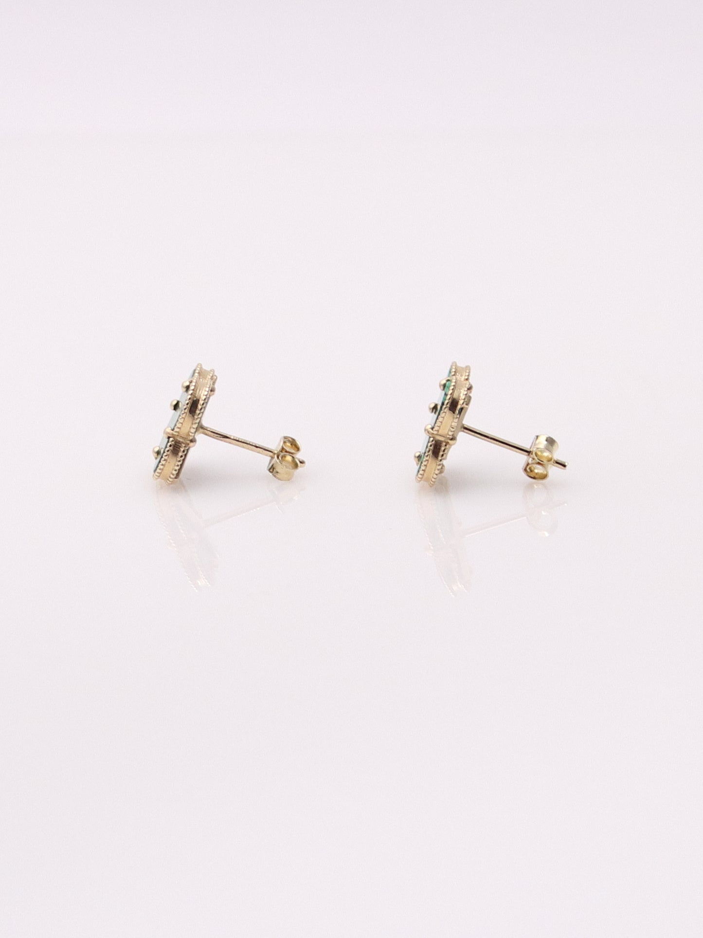 14K Yellow Gold Malachite Clover Earrings