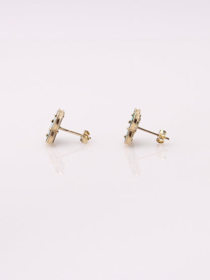 14K Yellow Gold Malachite Clover Earrings