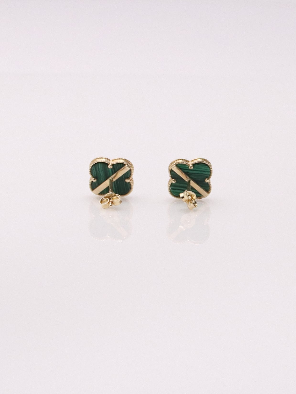 14K Yellow Gold Malachite Clover Earrings