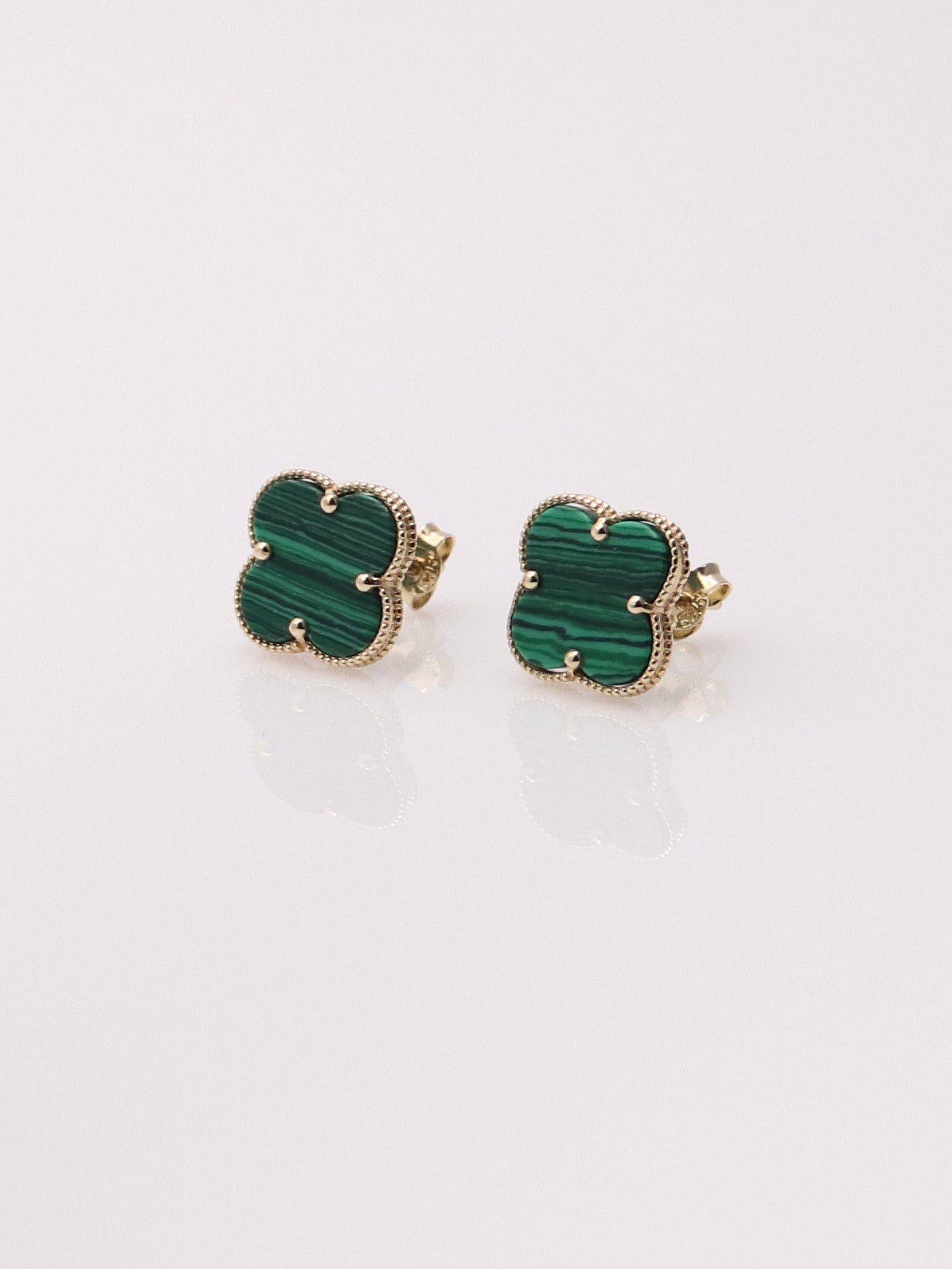 14K Yellow Gold Malachite Clover Earrings