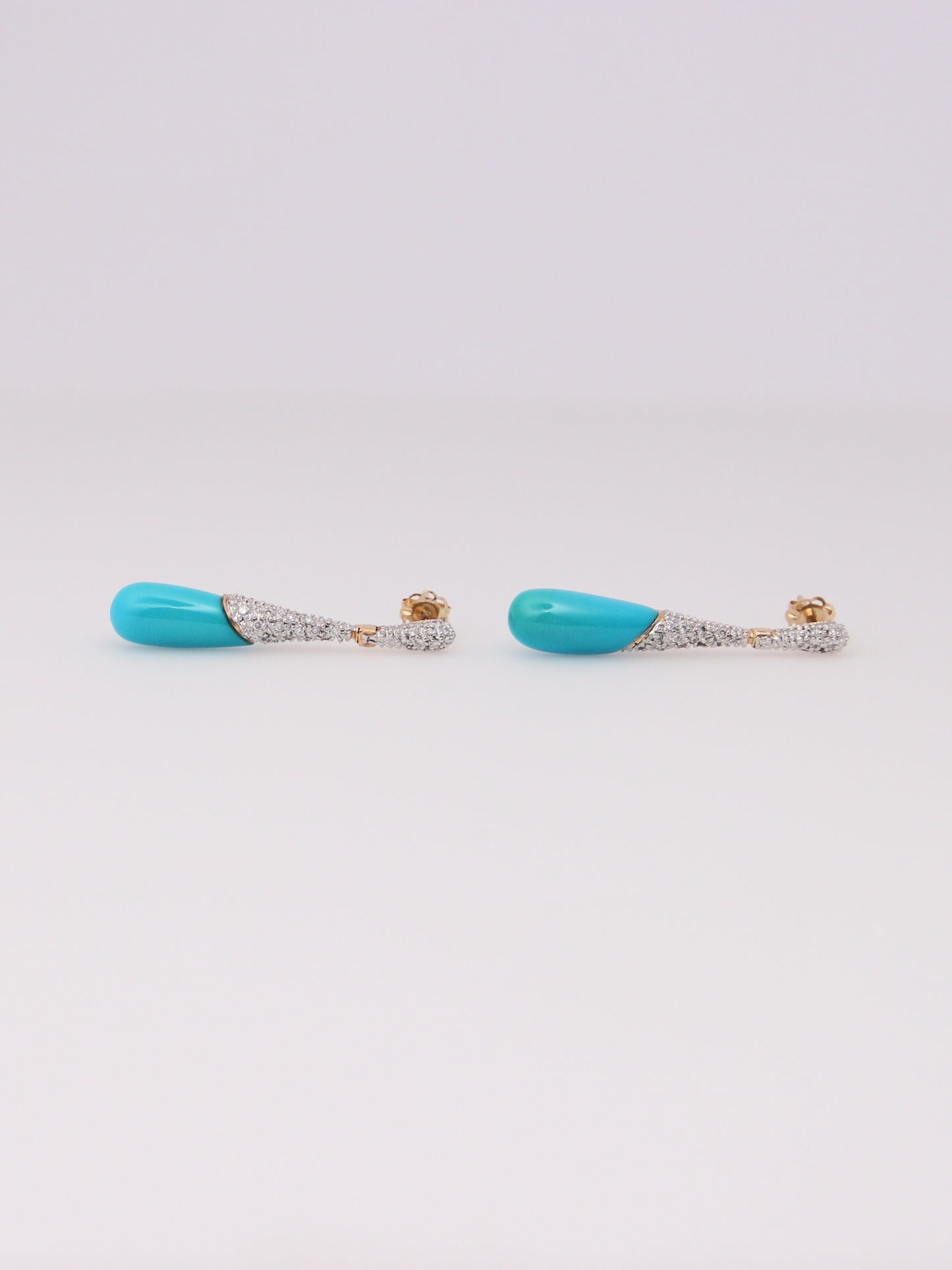 14K Yellow Gold Teal & Diamond Dropdown Earrings
