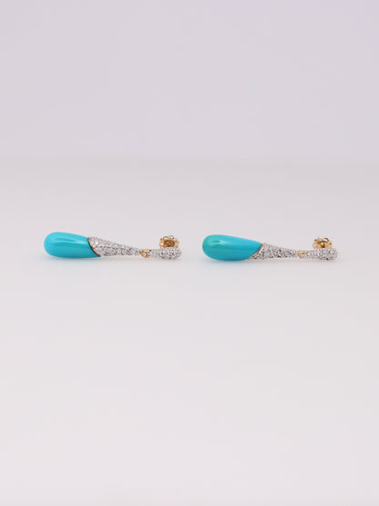 14K Yellow Gold Teal & Diamond Dropdown Earrings