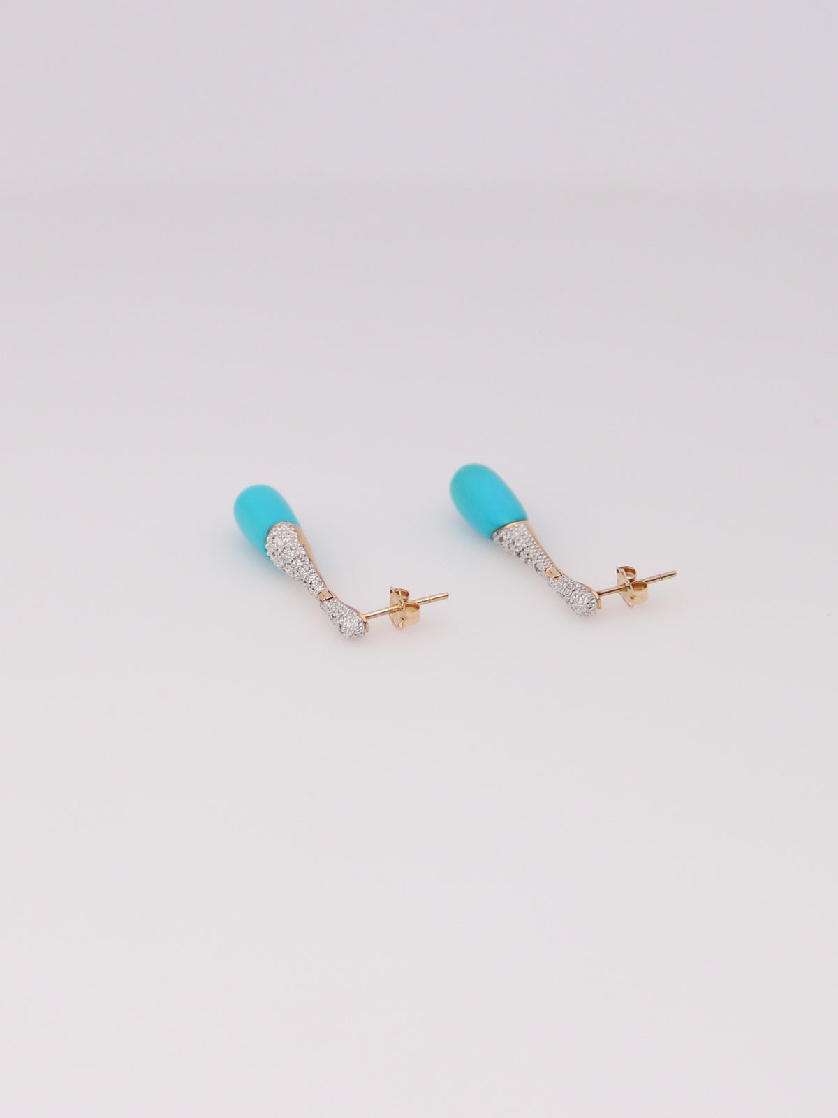 14K Yellow Gold Teal & Diamond Dropdown Earrings