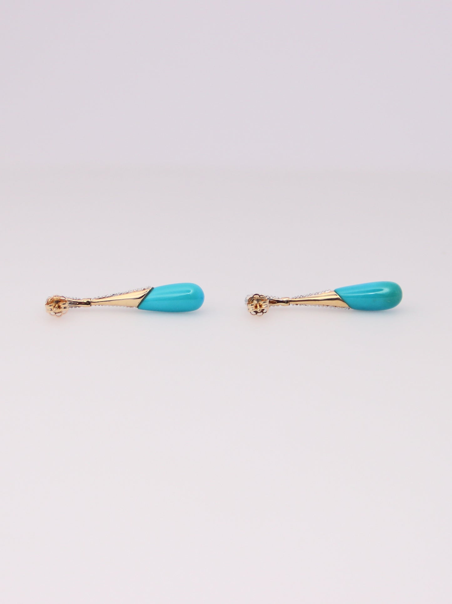 14K Yellow Gold Teal & Diamond Dropdown Earrings