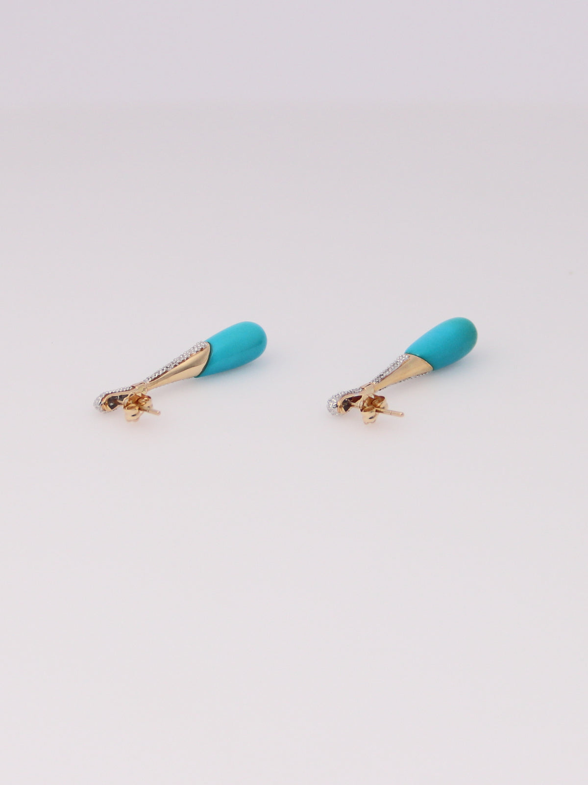 14K Yellow Gold Teal & Diamond Dropdown Earrings
