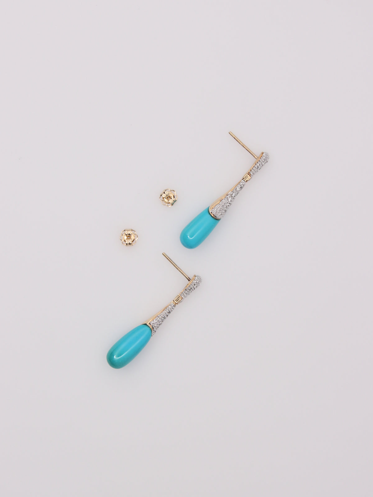 14K Yellow Gold Teal & Diamond Dropdown Earrings