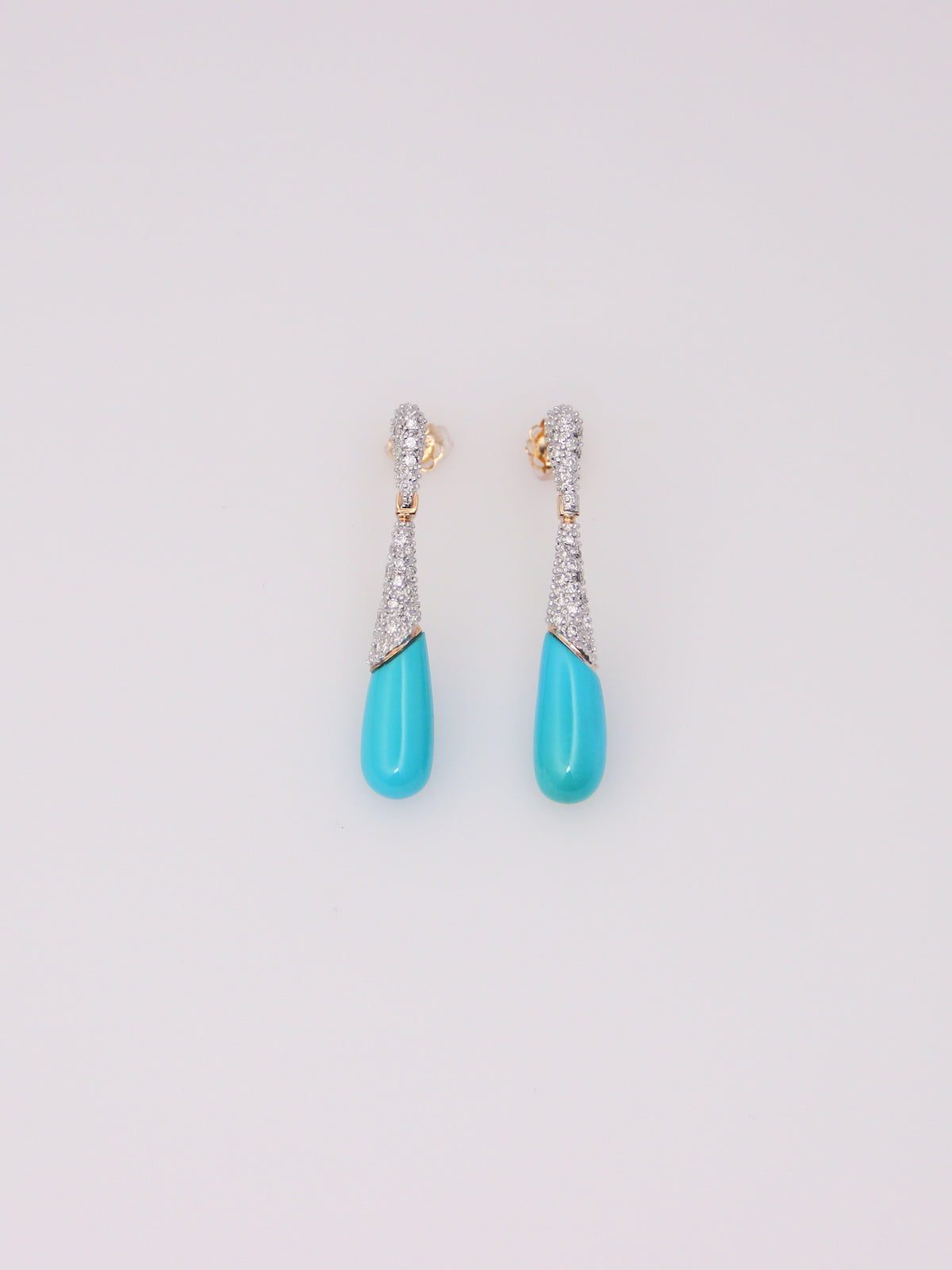 14K Yellow Gold Teal & Diamond Dropdown Earrings