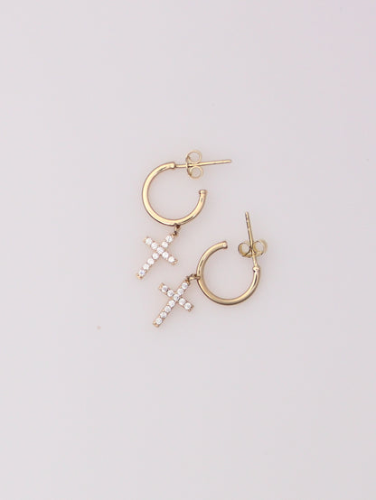 Cross Dangle Hoop Studs