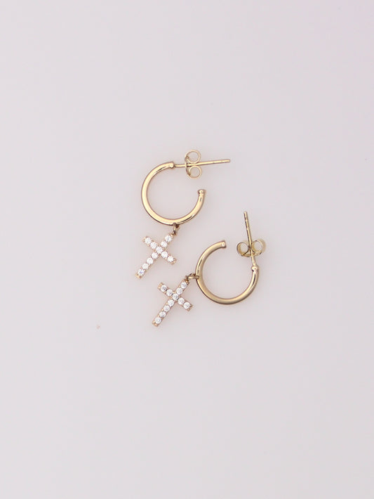 Cross Dangle Hoop Studs