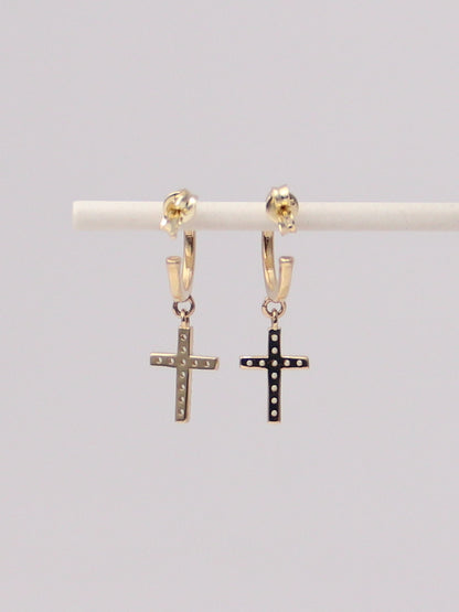 Cross Dangle Hoop Studs
