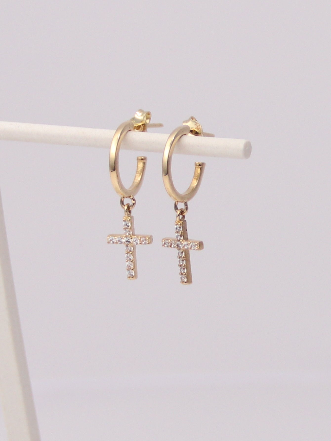 Cross Dangle Hoop Studs