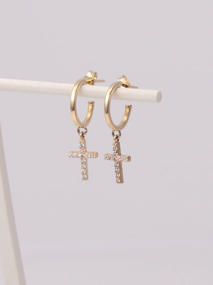 Cross Dangle Hoop Studs