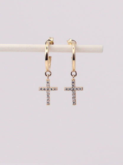 Cross Dangle Hoop Studs