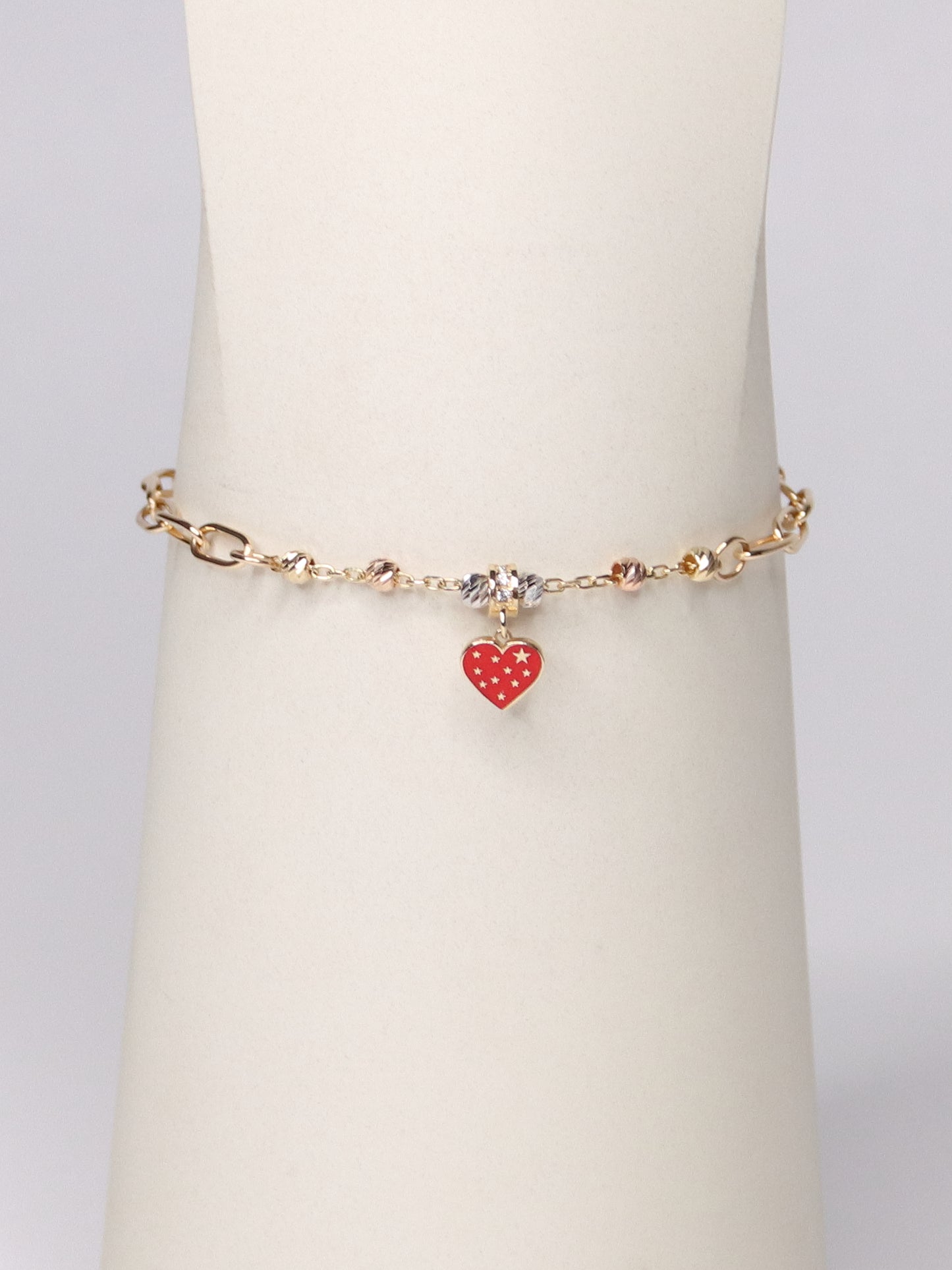 14K Tri-Tone Paperclip Heart Bracelet