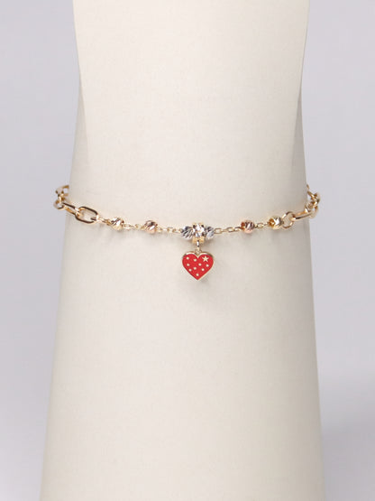 14K Tri-Tone Paperclip Heart Bracelet