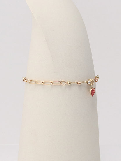 14K Tri-Tone Paperclip Heart Bracelet