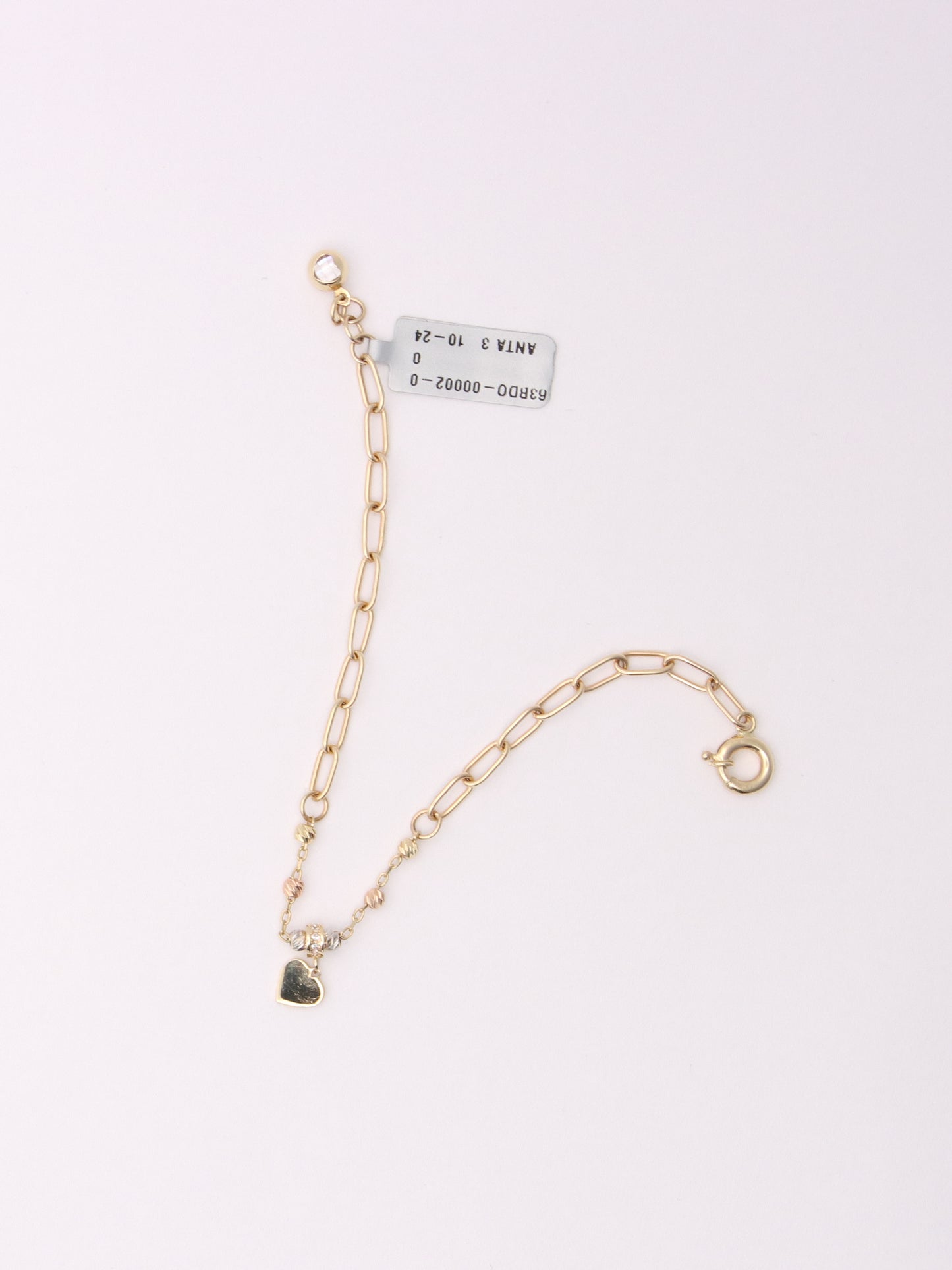14K Tri-Tone Paperclip Heart Bracelet