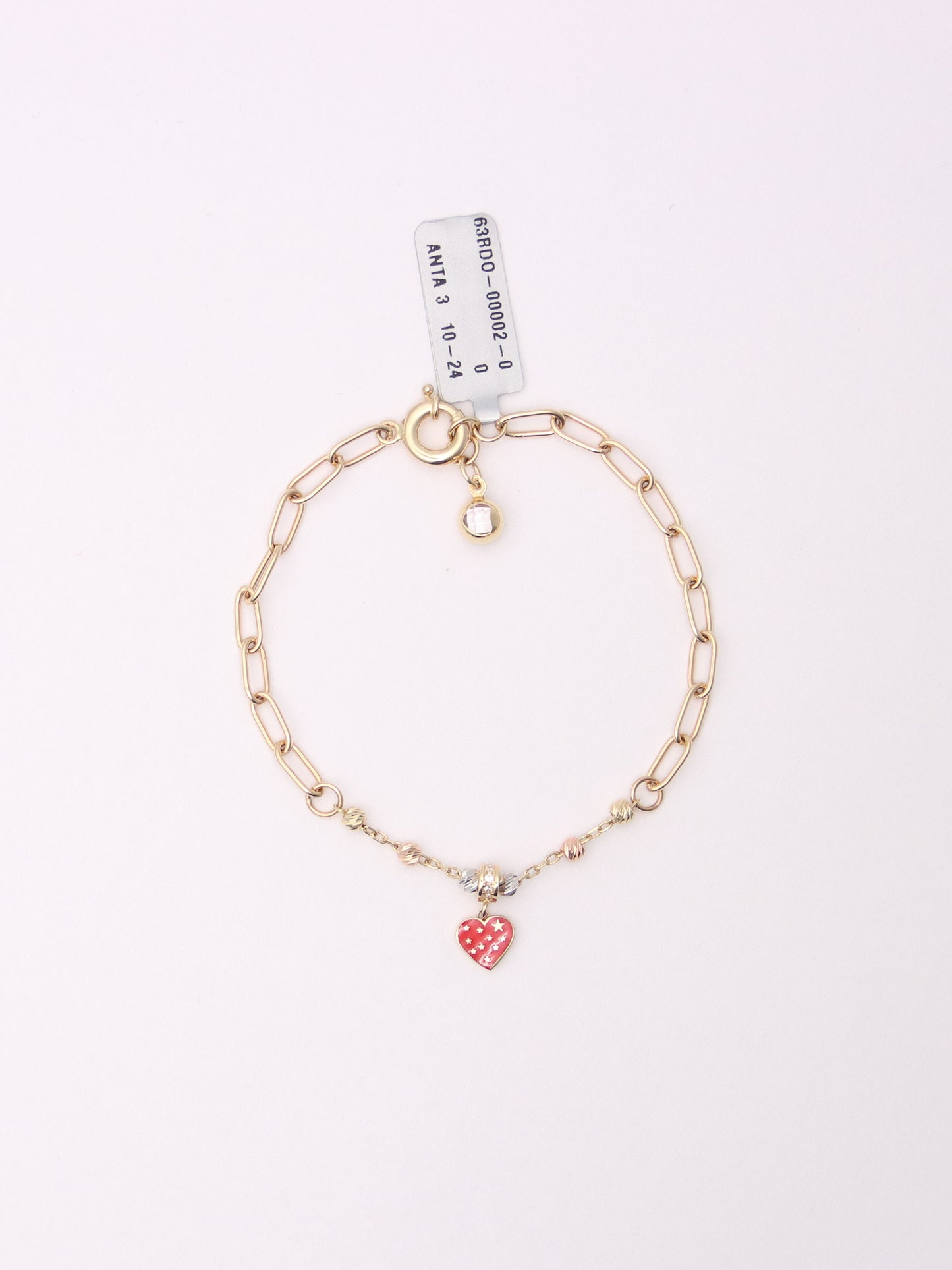 14K Tri-Tone Paperclip Heart Bracelet
