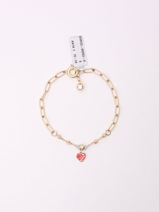14K Tri-Tone Paperclip Heart Bracelet
