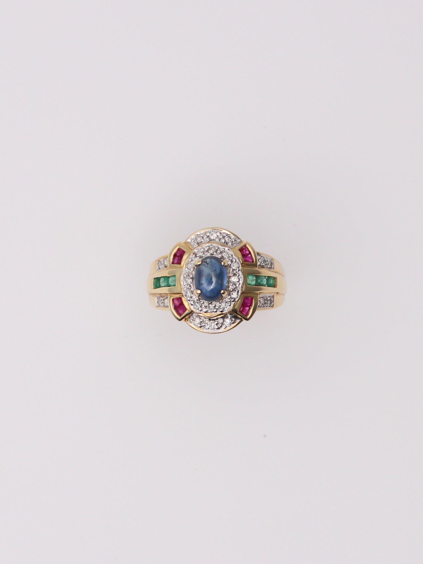 14K Yellow Gold Vintage Gemstone Diamond Ring
