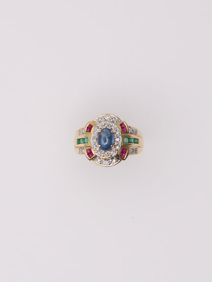 14K Yellow Gold Vintage Gemstone Diamond Ring