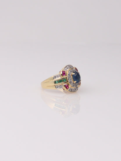 14K Yellow Gold Vintage Gemstone Diamond Ring