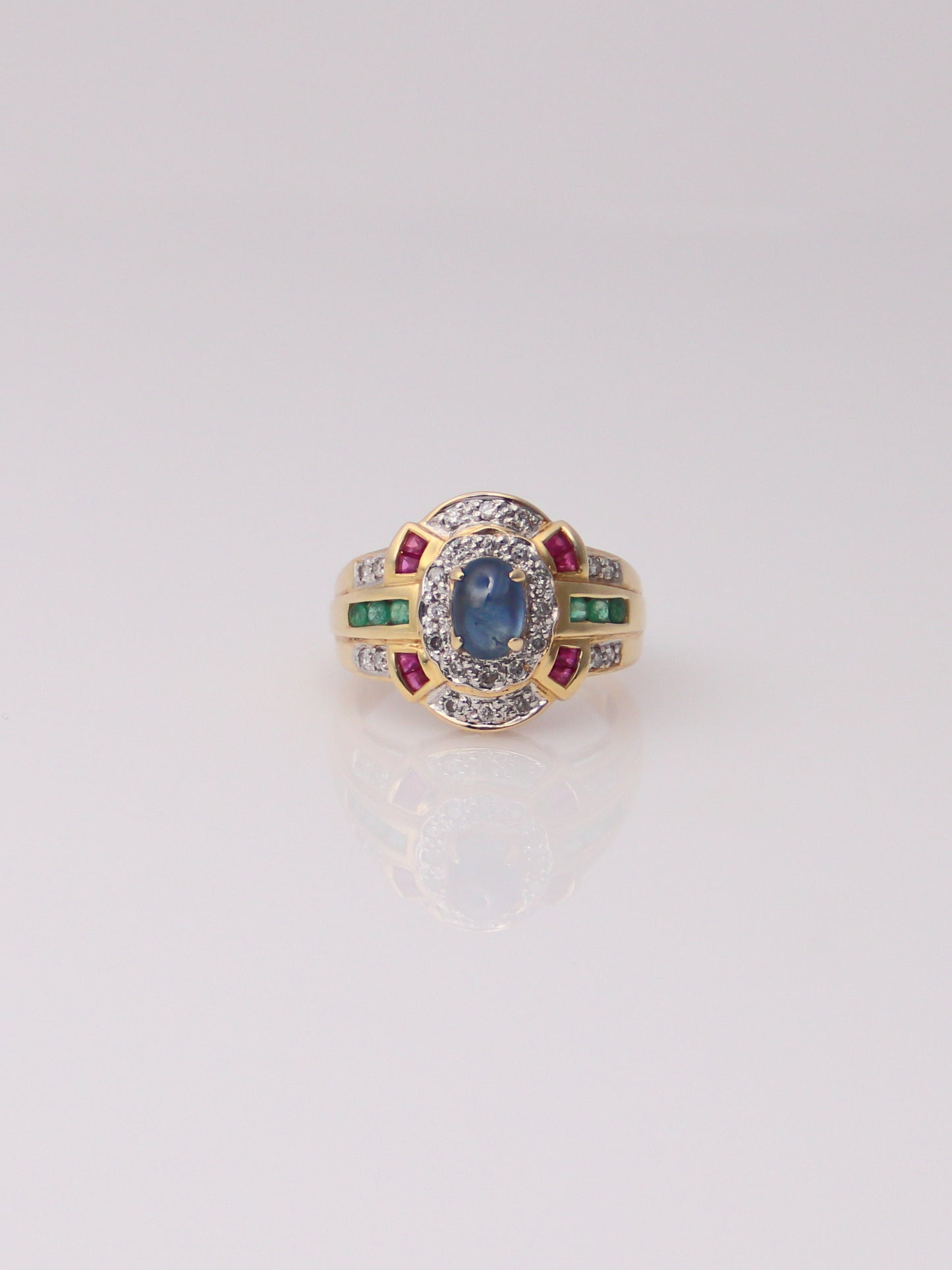 14K Yellow Gold Vintage Gemstone Diamond Ring
