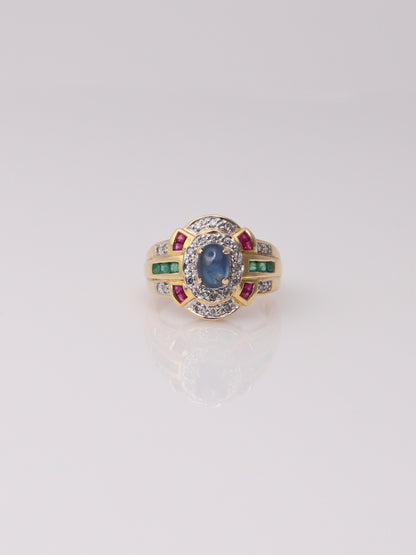 14K Yellow Gold Vintage Gemstone Diamond Ring