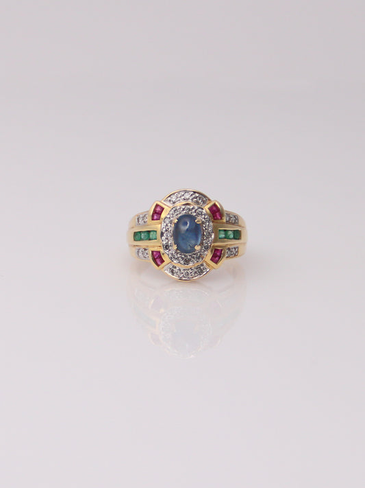 14K Yellow Gold Vintage Gemstone Diamond Ring