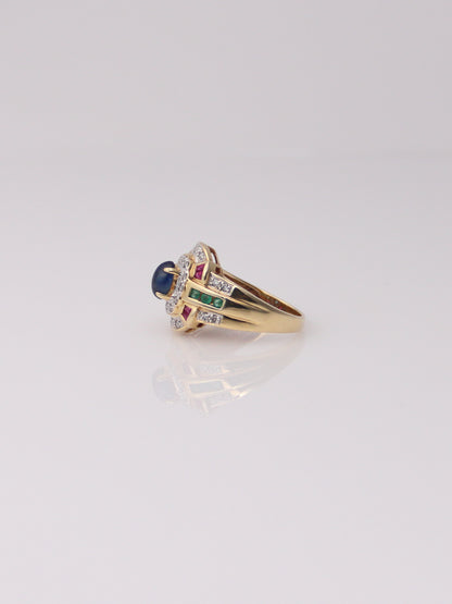 14K Yellow Gold Vintage Gemstone Diamond Ring