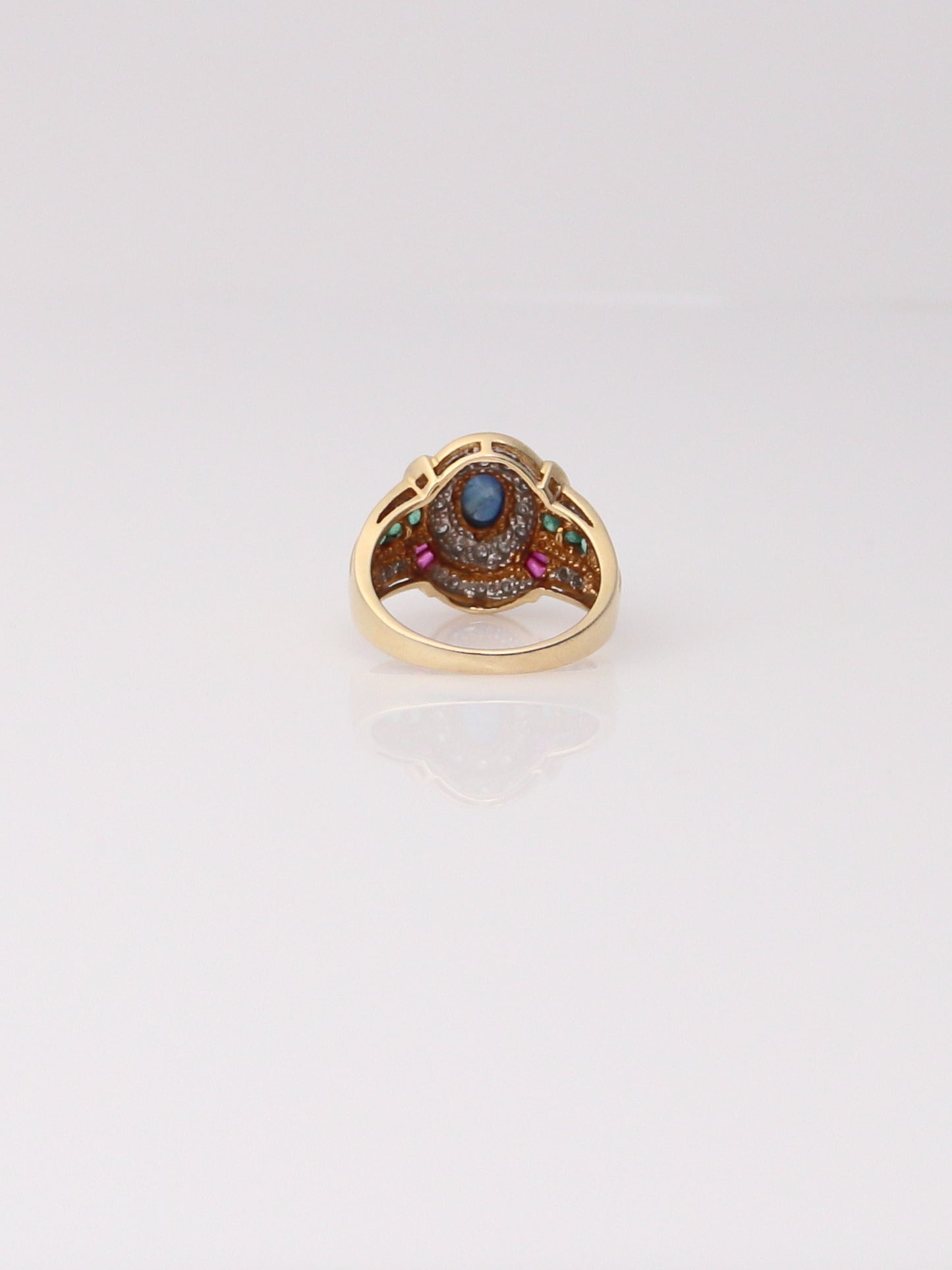 14K Yellow Gold Vintage Gemstone Diamond Ring