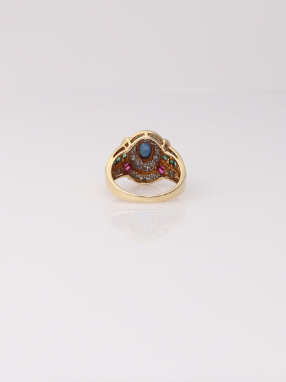 14K Yellow Gold Vintage Gemstone Diamond Ring